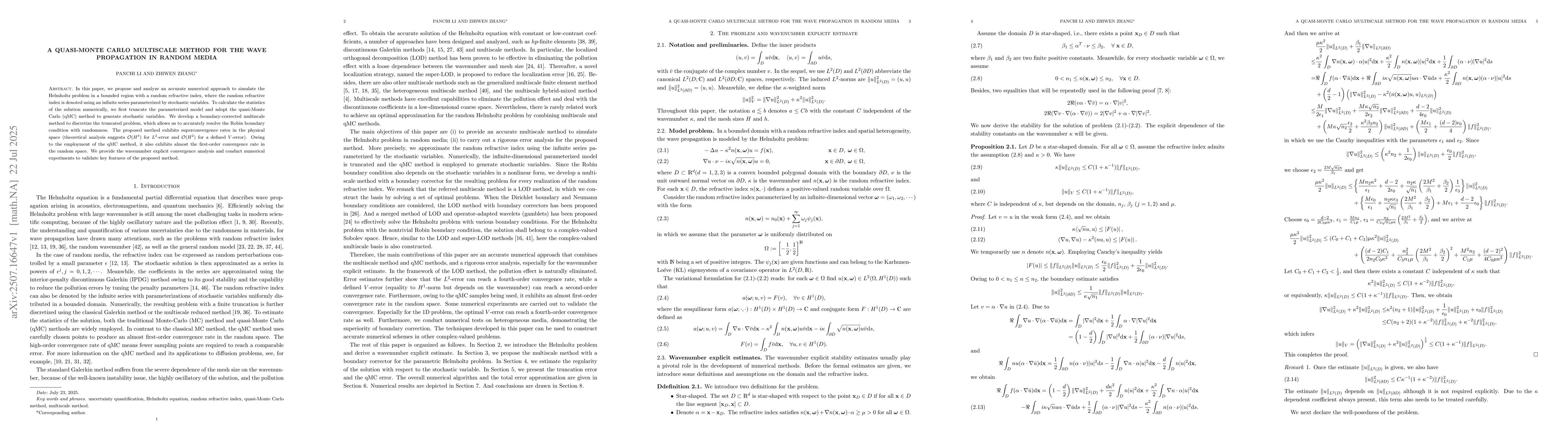 Thumbnail for A quasi-Monte Carlo multiscale method for the wave propagation in random
  media