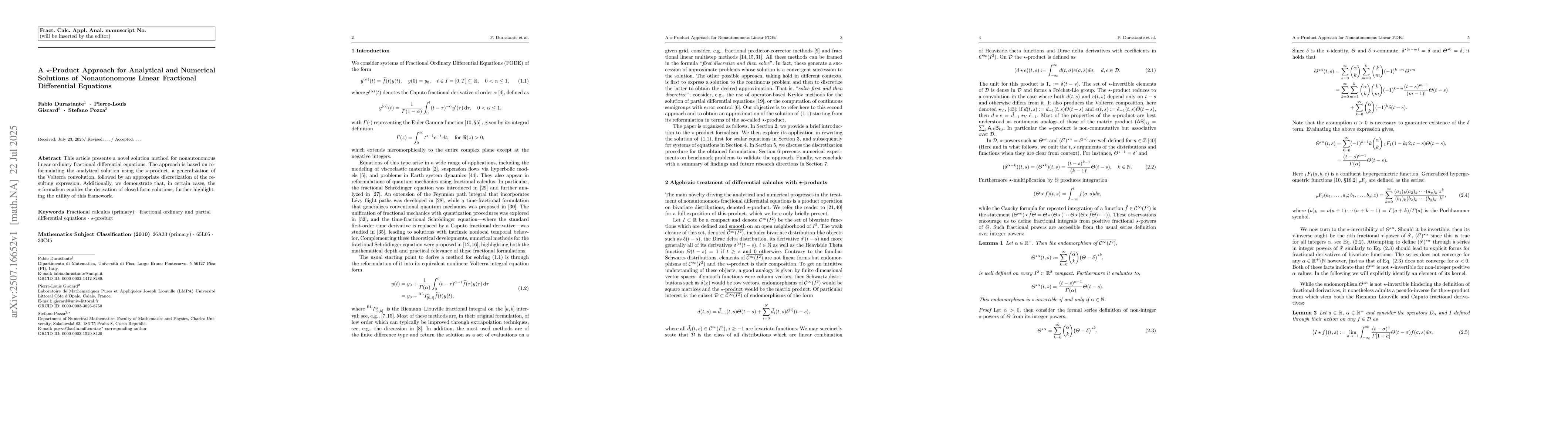 Thumbnail for A $\star$-Product Approach for Analytical and Numerical Solutions of
  Nonautonomous Linear Fractional Differential Equations