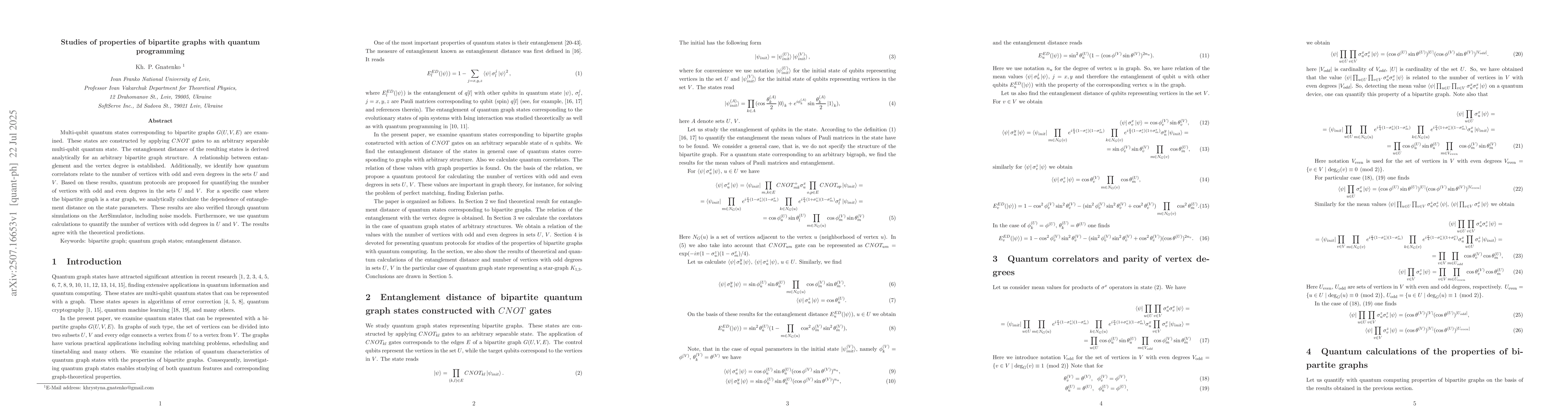 Thumbnail for Studies of properties of bipartite graphs with quantum programming