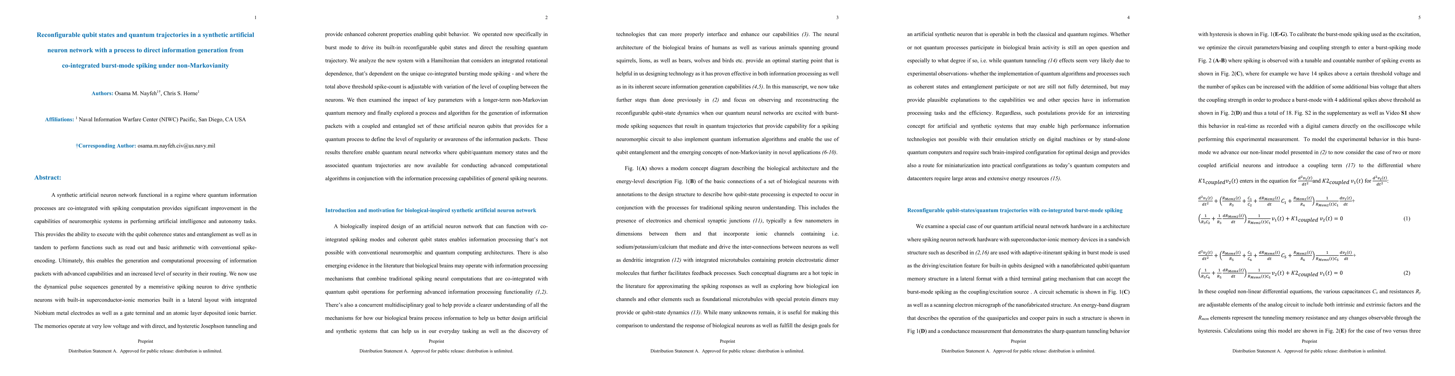 Thumbnail for Reconfigurable qubit states and quantum trajectories in a synthetic
  artificial neuron network with a process to direct information generation
  from co-integrated burst-mode spiking under non-Markovianity