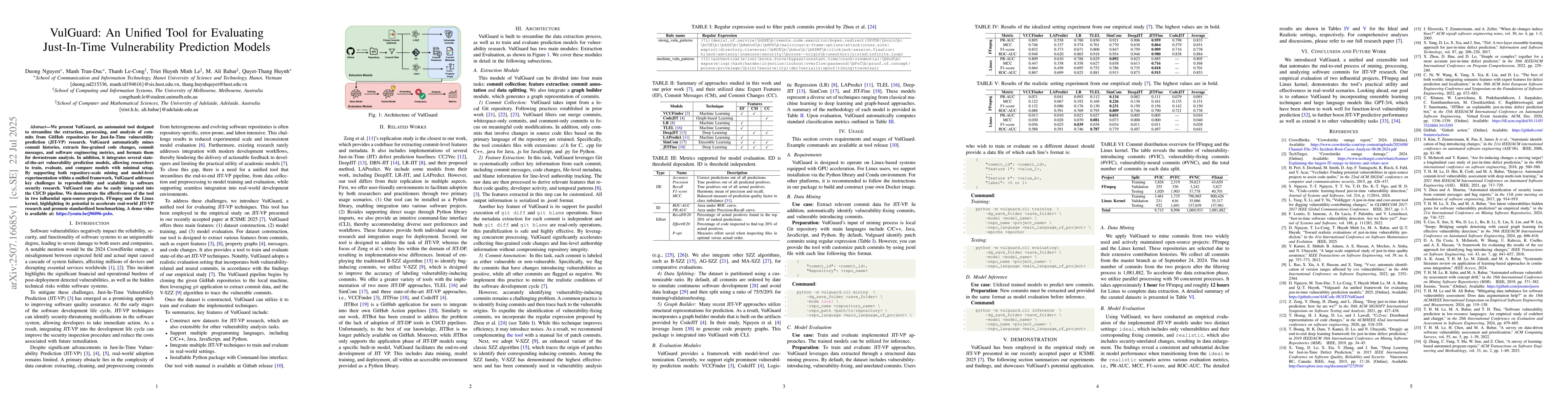 Thumbnail for VulGuard: An Unified Tool for Evaluating Just-In-Time Vulnerability
  Prediction Models