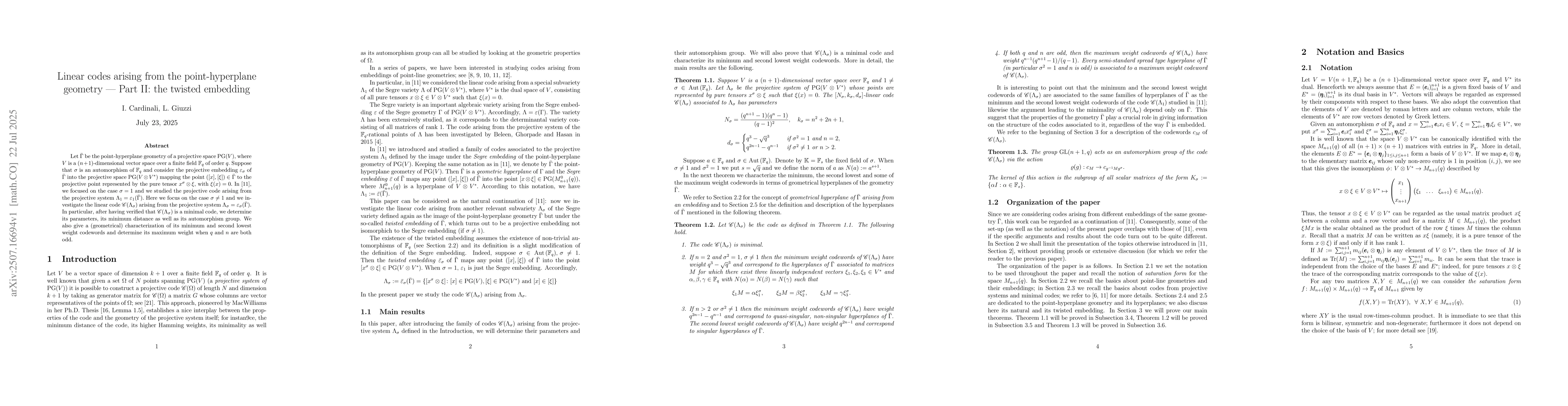 Thumbnail for Linear codes arising from the point-hyperplane geometry -- Part II: the
  twisted embedding