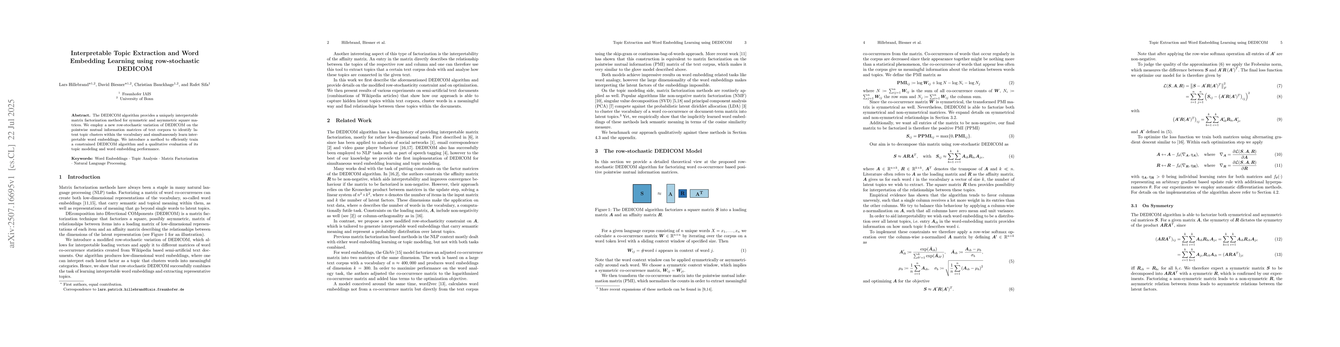 Thumbnail for Interpretable Topic Extraction and Word Embedding Learning using
  row-stochastic DEDICOM