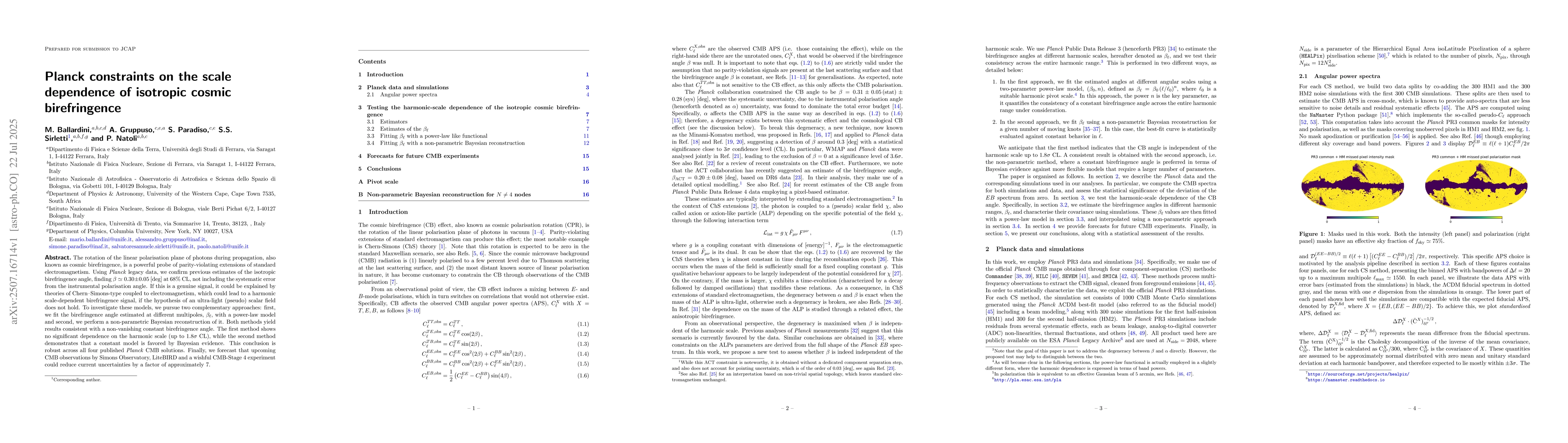 Thumbnail for Planck constraints on the scale dependence of isotropic cosmic
  birefringence