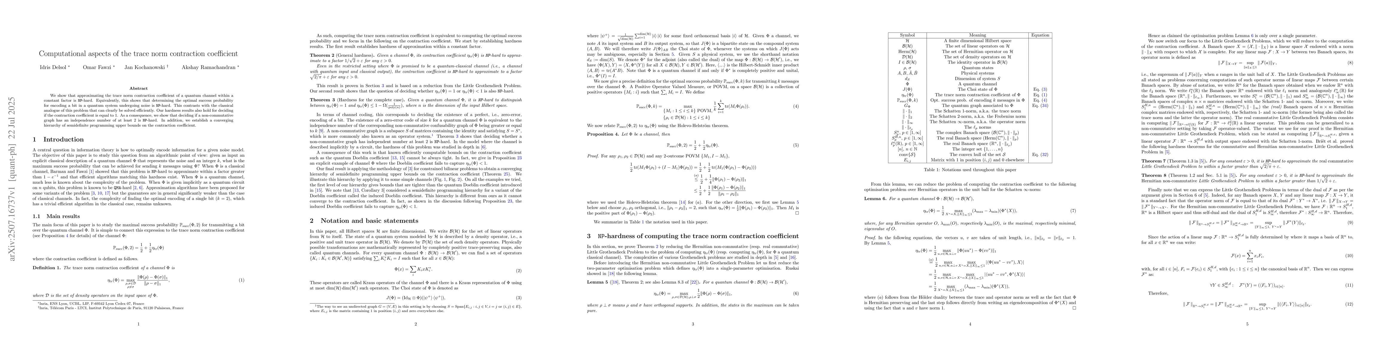 Thumbnail for Computational aspects of the trace norm contraction coefficient