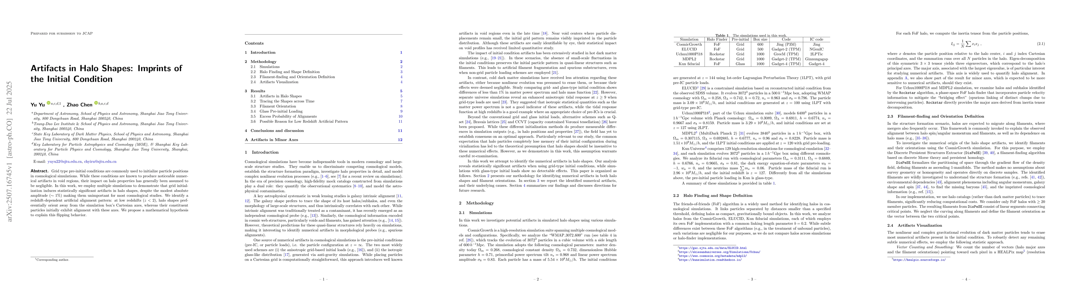 Thumbnail for Artifacts in Halo Shapes: Imprints of the Initial Condition