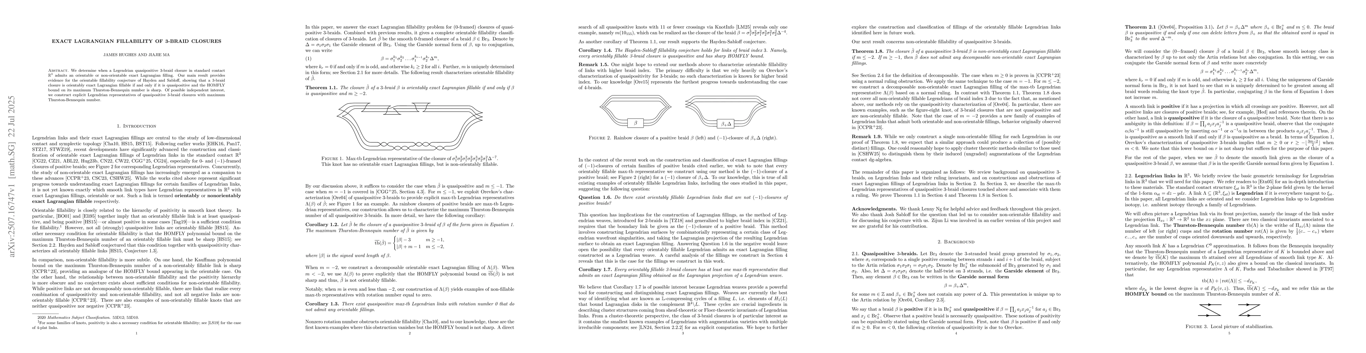 Thumbnail for Exact Lagrangian fillability of 3-braid closures