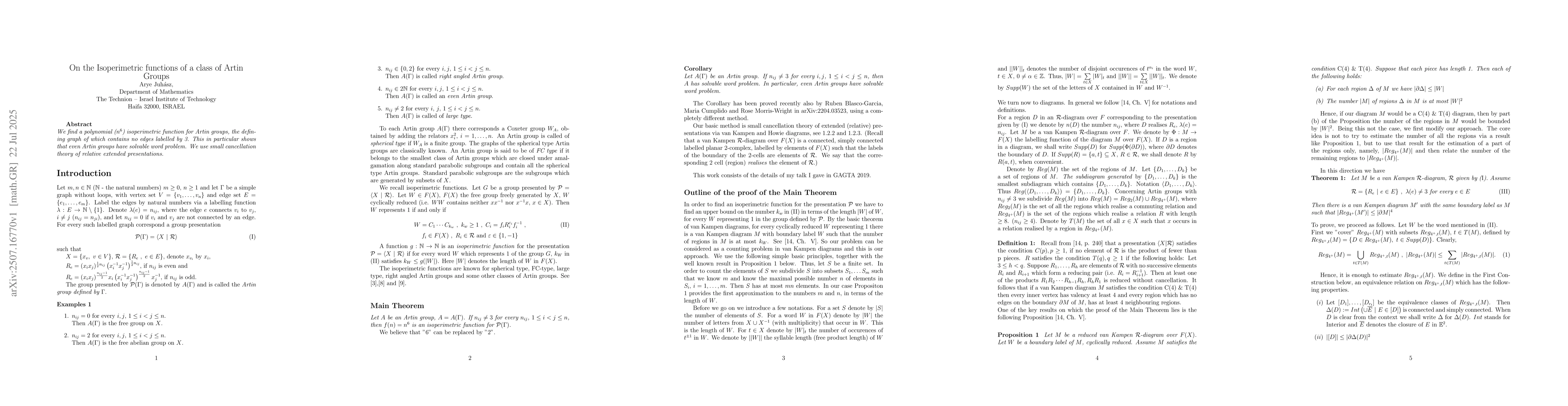 Thumbnail for On the Isoperimetric functions of a class of Artin Groups