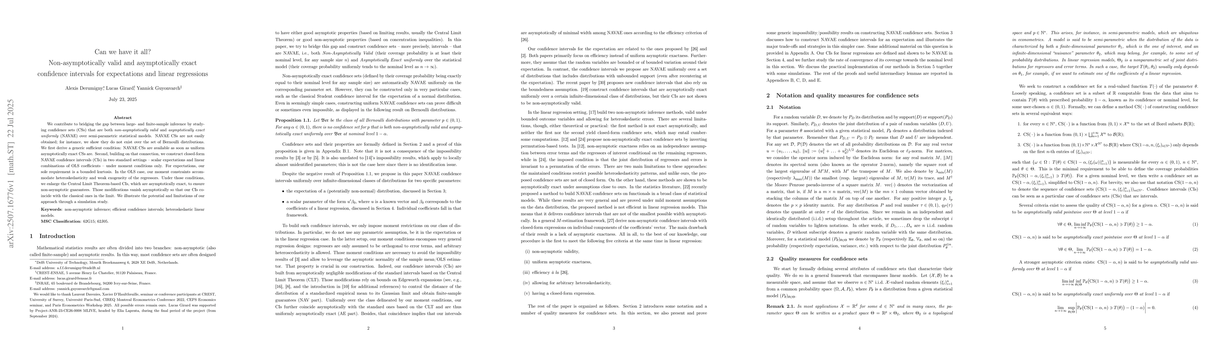 Thumbnail for Can we have it all? Non-asymptotically valid and asymptotically exact
  confidence intervals for expectations and linear regressions