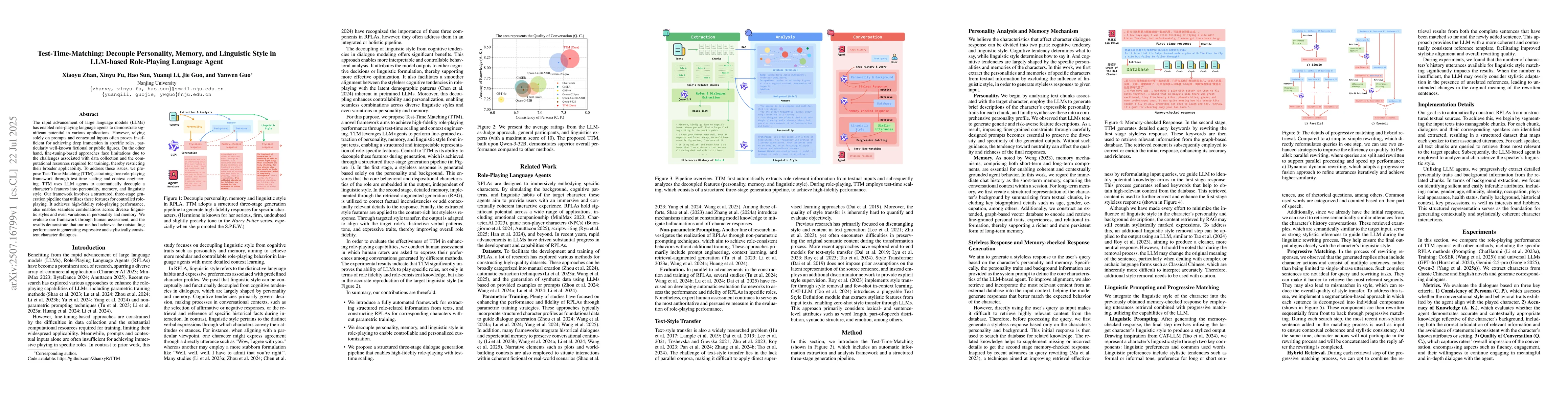 Thumbnail for Test-Time-Matching: Decouple Personality, Memory, and Linguistic Style
  in LLM-based Role-Playing Language Agent