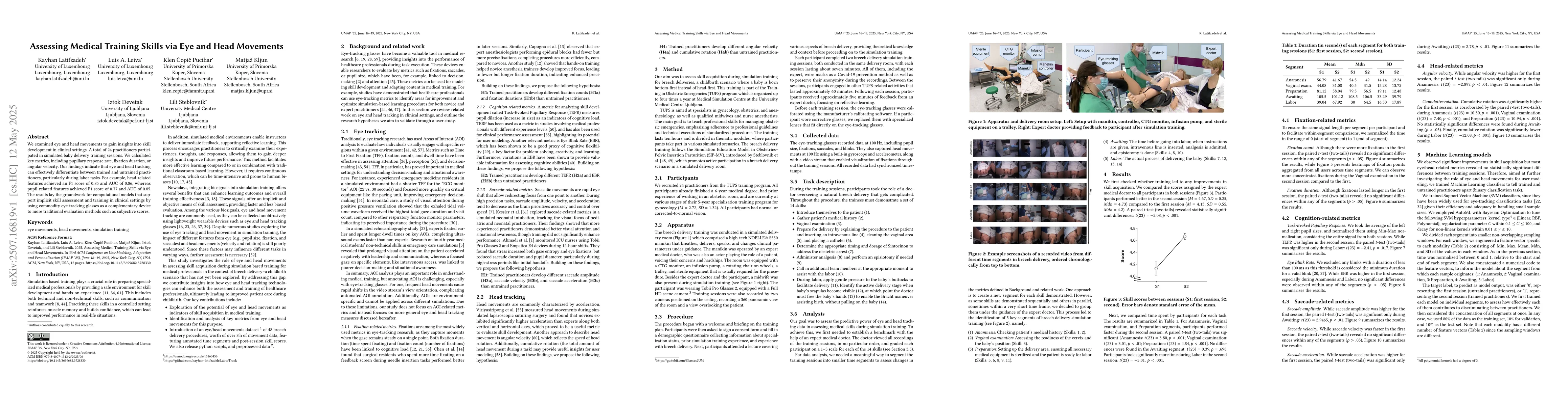Thumbnail for Assessing Medical Training Skills via Eye and Head Movements