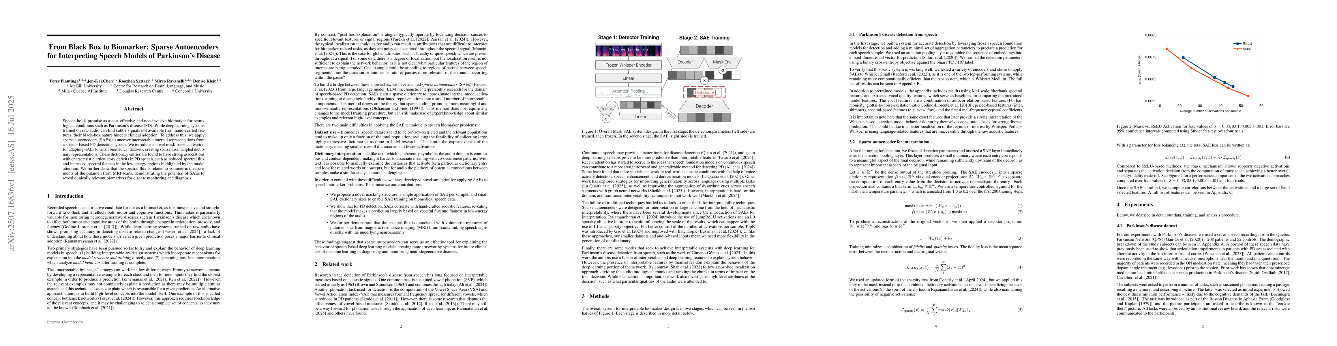 Thumbnail for From Black Box to Biomarker: Sparse Autoencoders for Interpreting Speech
  Models of Parkinson's Disease