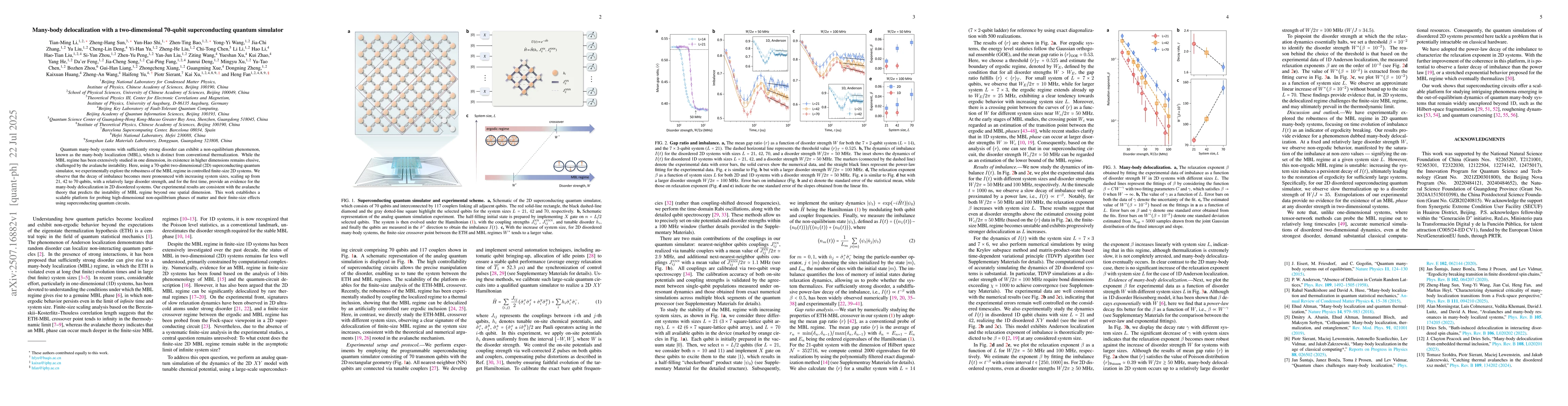 Thumbnail for Many-body delocalization with a two-dimensional 70-qubit superconducting
  quantum simulator