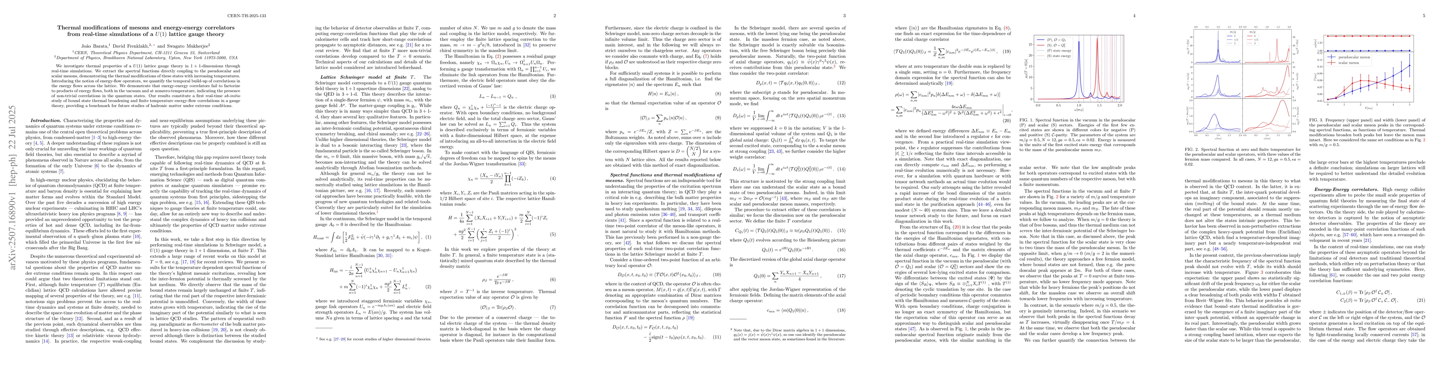 Thumbnail for Thermal modifications of mesons and energy-energy correlators from
  real-time simulations of a $U(1)$ lattice gauge theory