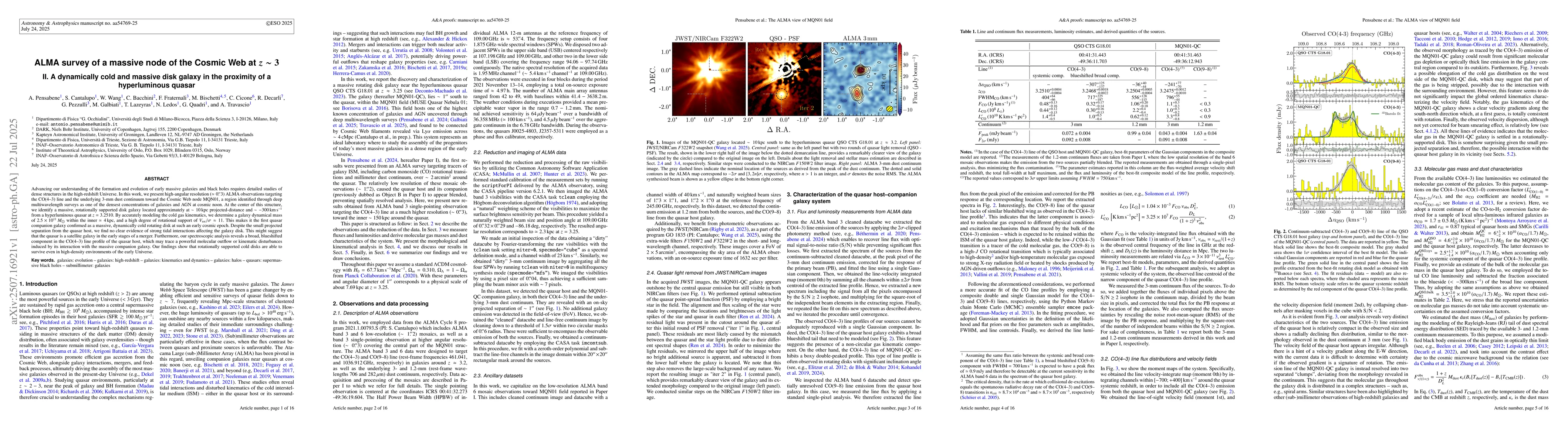 Thumbnail for ALMA survey of a massive node of the Cosmic Web at $z\sim 3$. II. A
  dynamically cold and massive disk galaxy in the proximity of a hyperluminous
  quasar