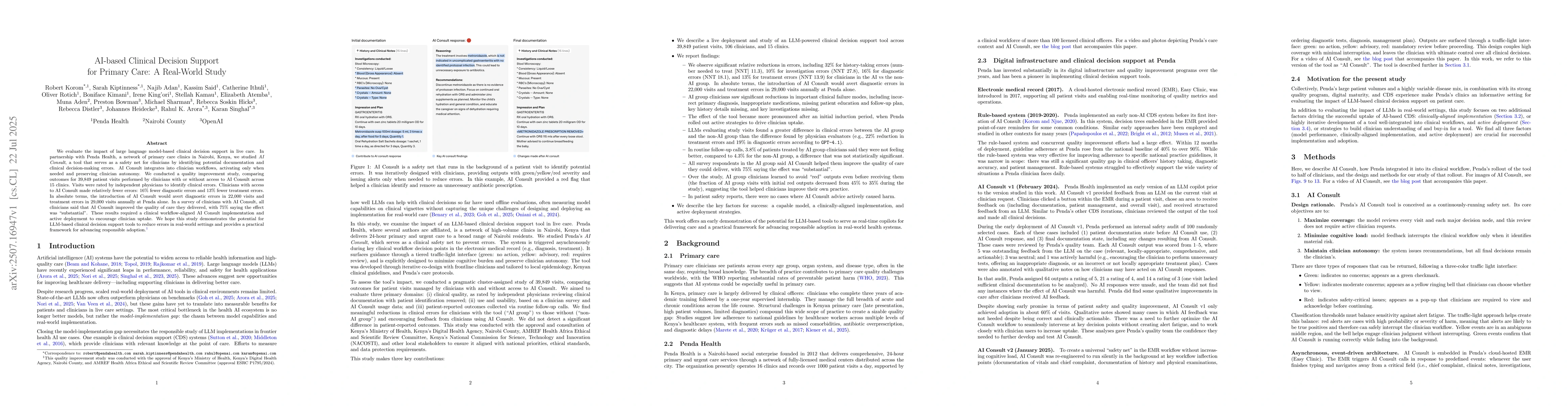 Thumbnail for AI-based Clinical Decision Support for Primary Care: A Real-World Study