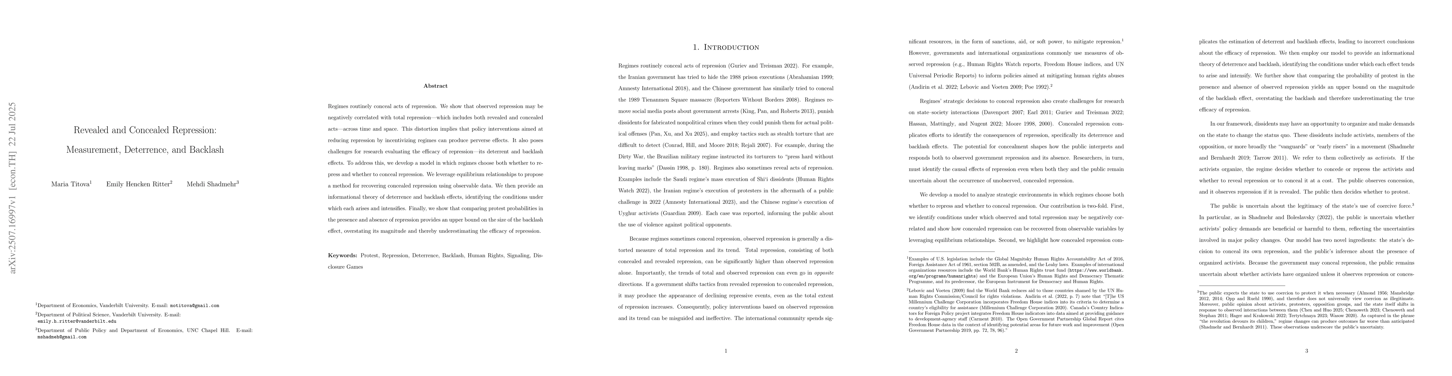 Thumbnail for Revealed and Concealed Repression: Measurement, Deterrence, and Backlash