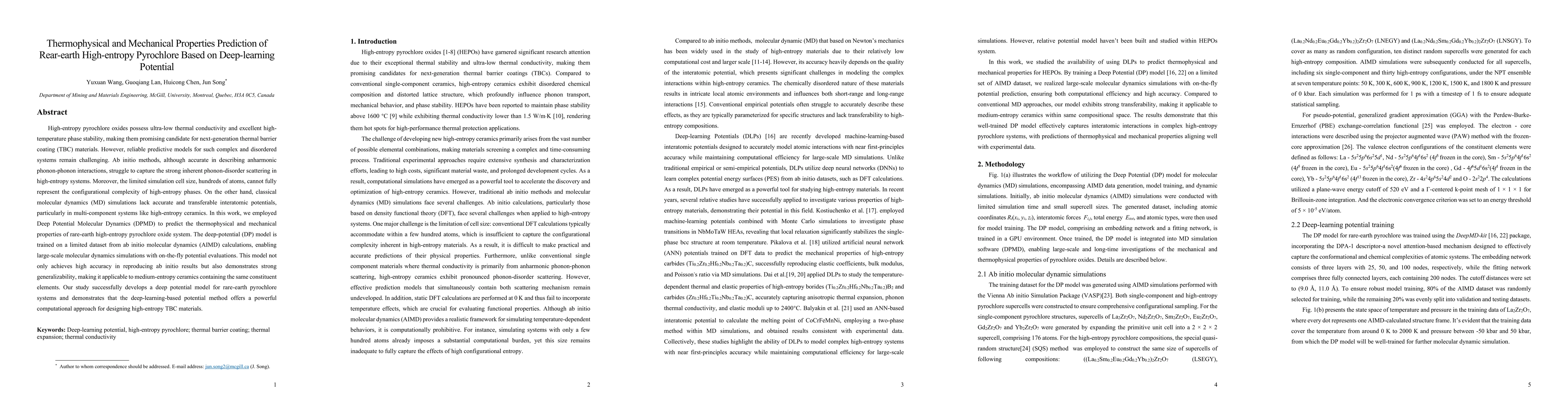 Thumbnail for Thermophysical and Mechanical Properties Prediction of Rear-earth
  High-entropy Pyrochlore Based on Deep-learning Potential