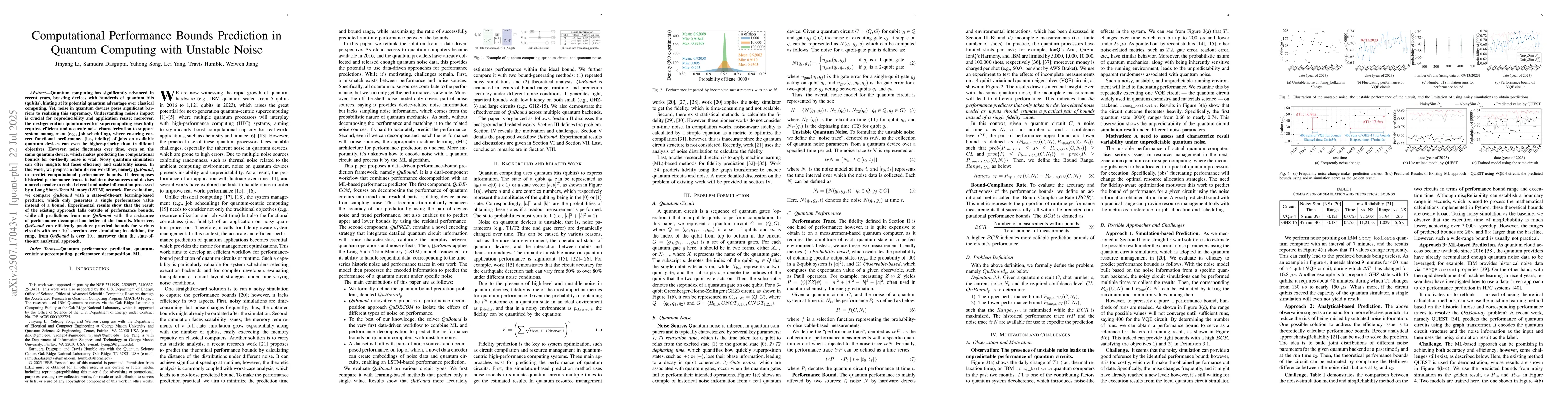Thumbnail for Computational Performance Bounds Prediction in Quantum Computing with
  Unstable Noise