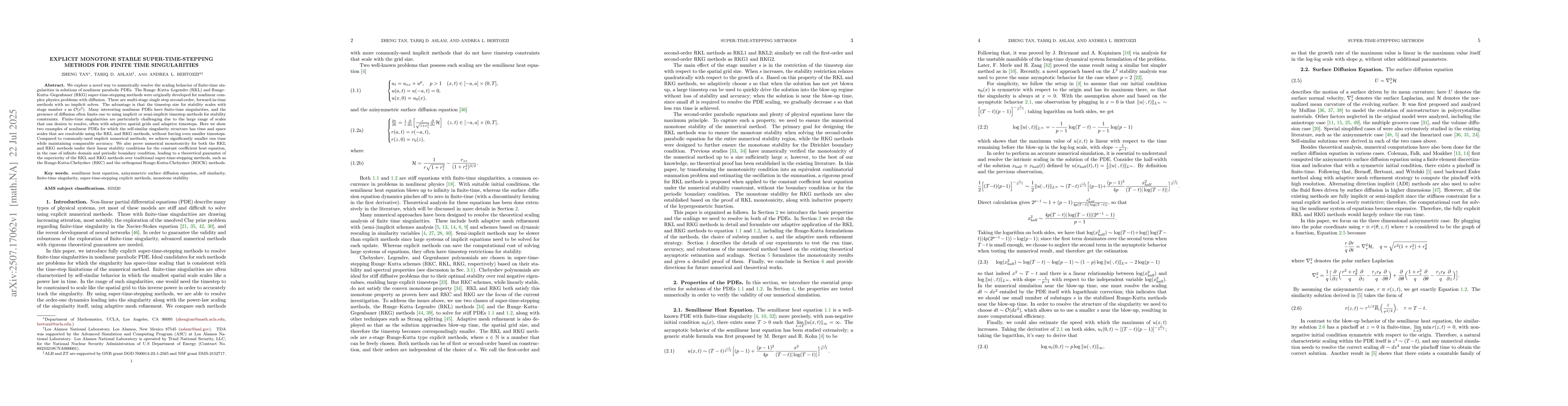 Thumbnail for Explicit Monotone Stable Super-Time-Stepping Methods for Finite Time
  Singularities
