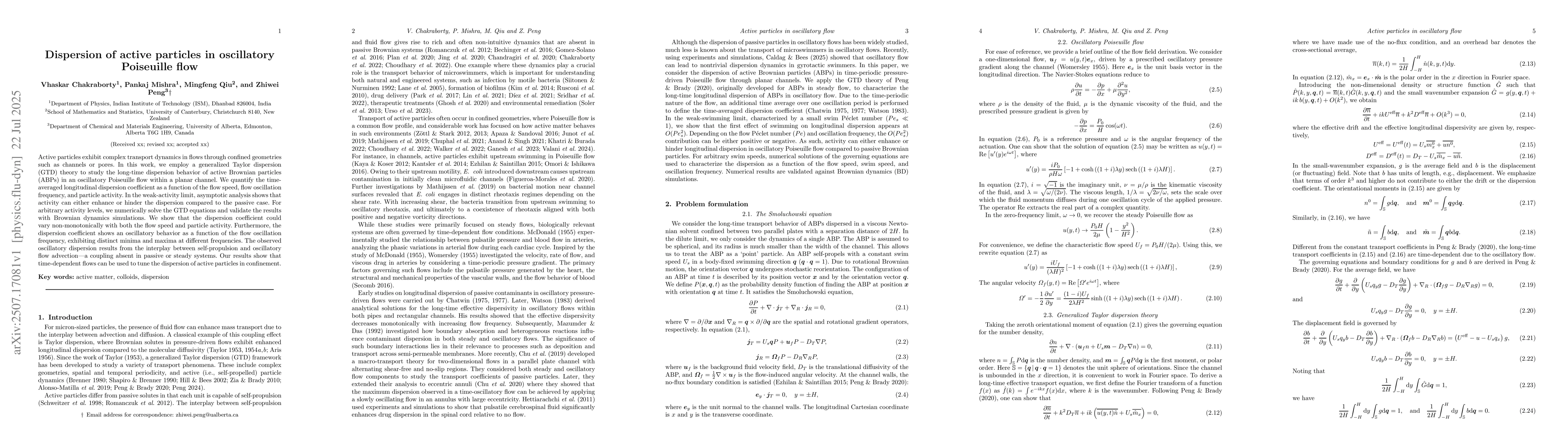Thumbnail for Dispersion of active particles in oscillatory Poiseuille flow