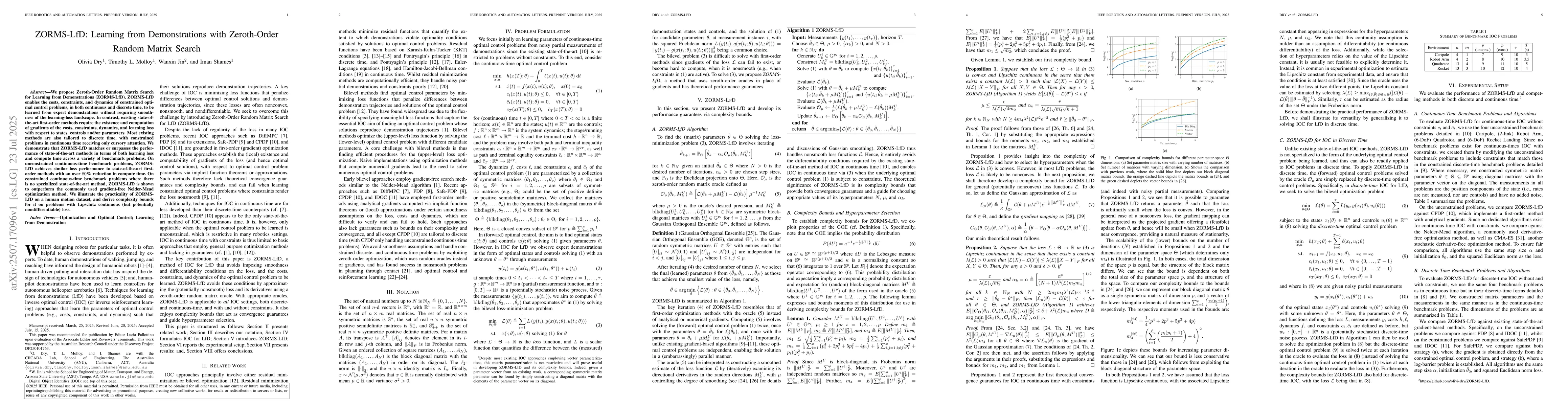 Thumbnail for ZORMS-LfD: Learning from Demonstrations with Zeroth-Order Random Matrix
  Search