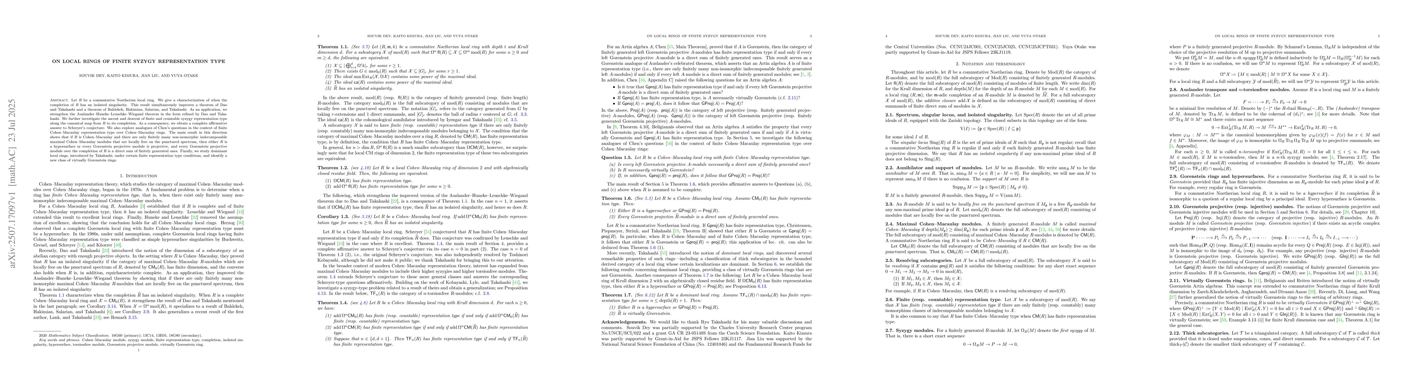 Thumbnail for On local rings of finite syzygy representation type