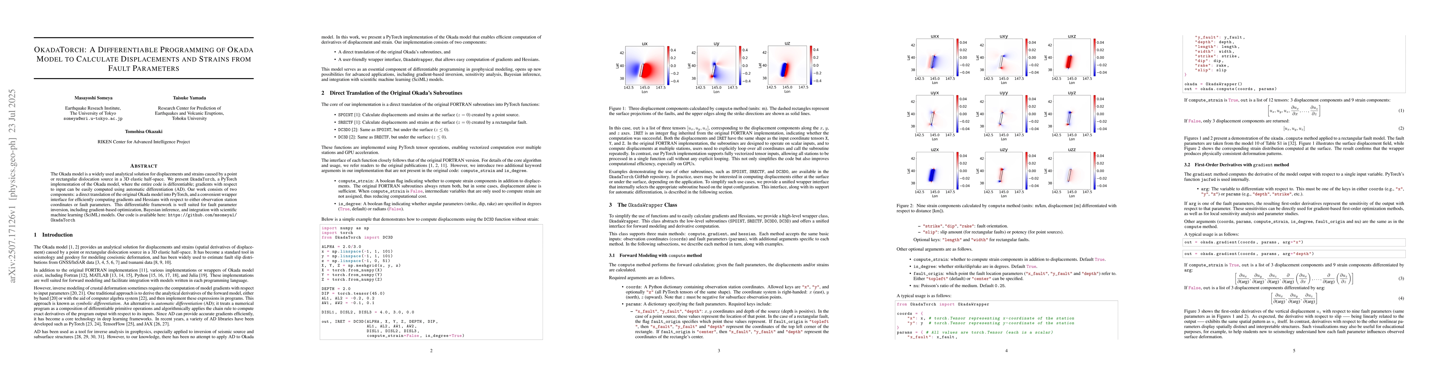 Thumbnail for OkadaTorch: A Differentiable Programming of Okada Model to Calculate
  Displacements and Strains from Fault Parameters
