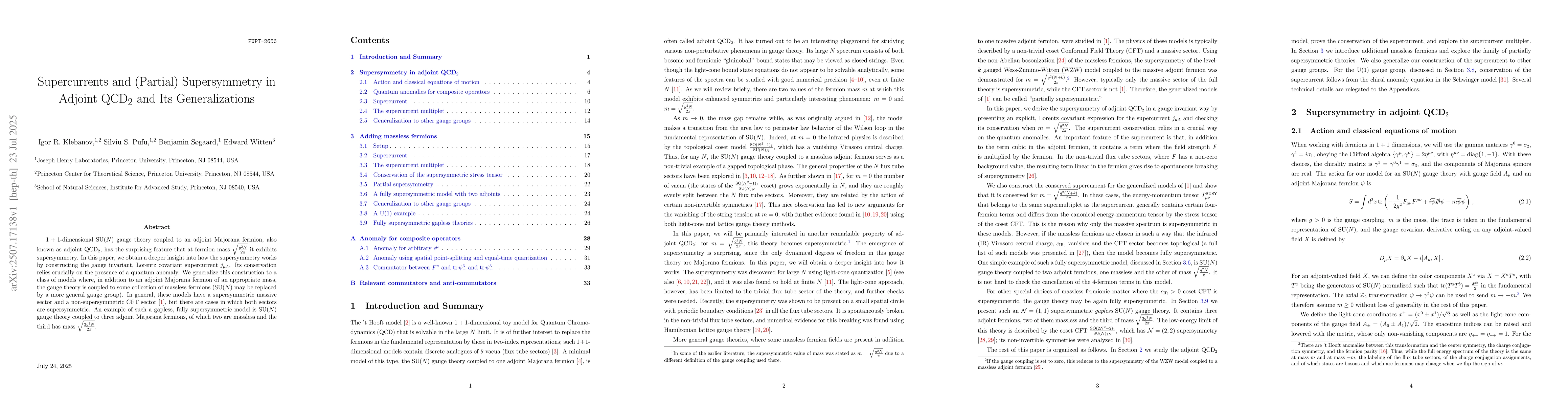 Thumbnail for Supercurrents and (Partial) Supersymmetry in Adjoint QCD$_2$ and Its
  Generalizations