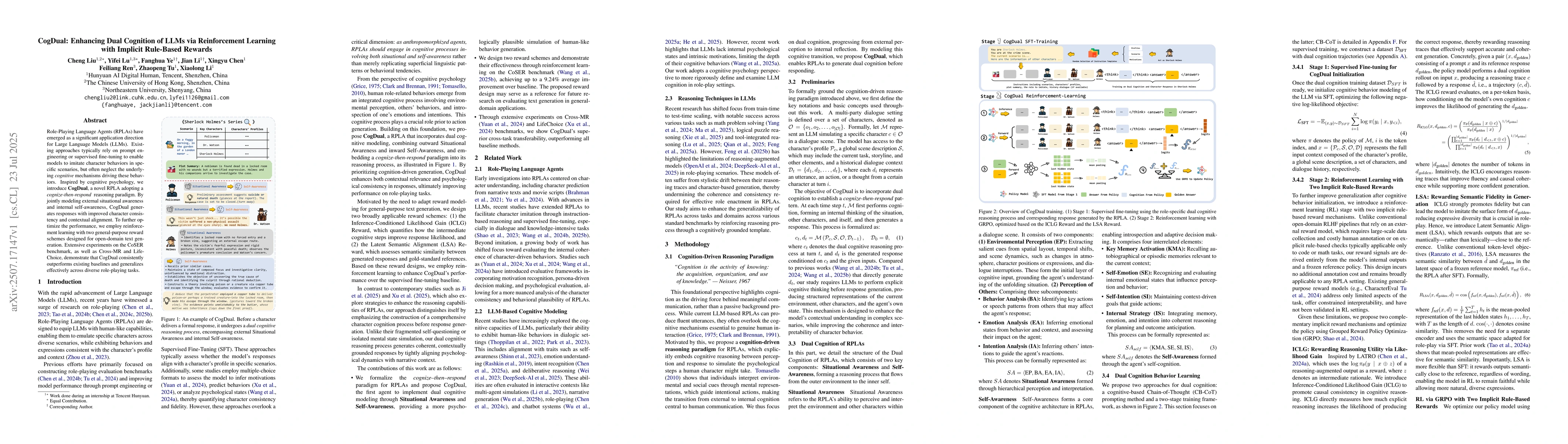 Thumbnail for CogDual: Enhancing Dual Cognition of LLMs via Reinforcement Learning
  with Implicit Rule-Based Rewards