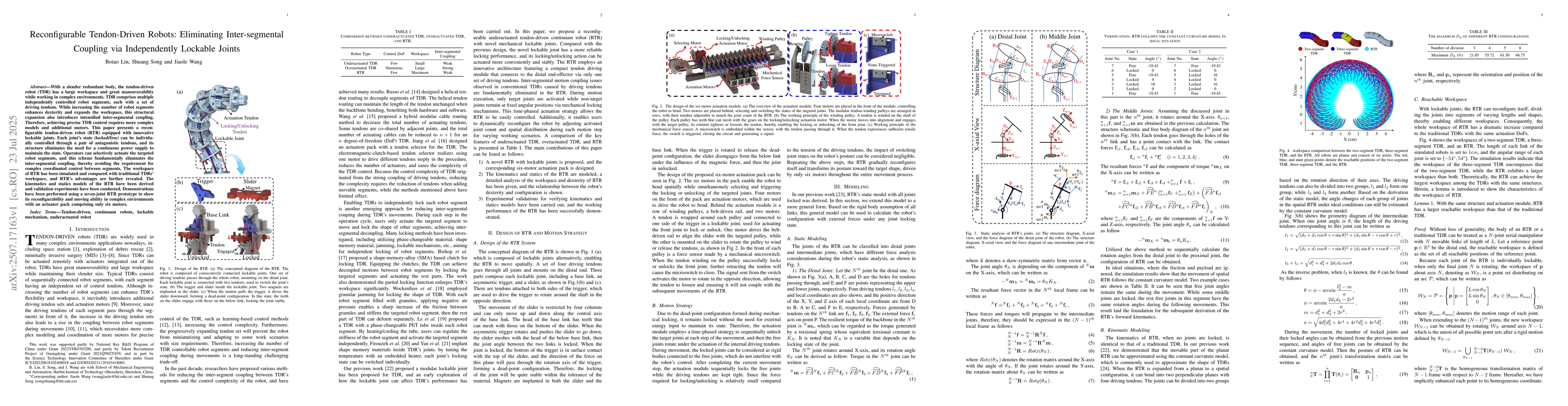 Thumbnail for Reconfigurable Tendon-Driven Robots: Eliminating Inter-segmental
  Coupling via Independently Lockable Joints