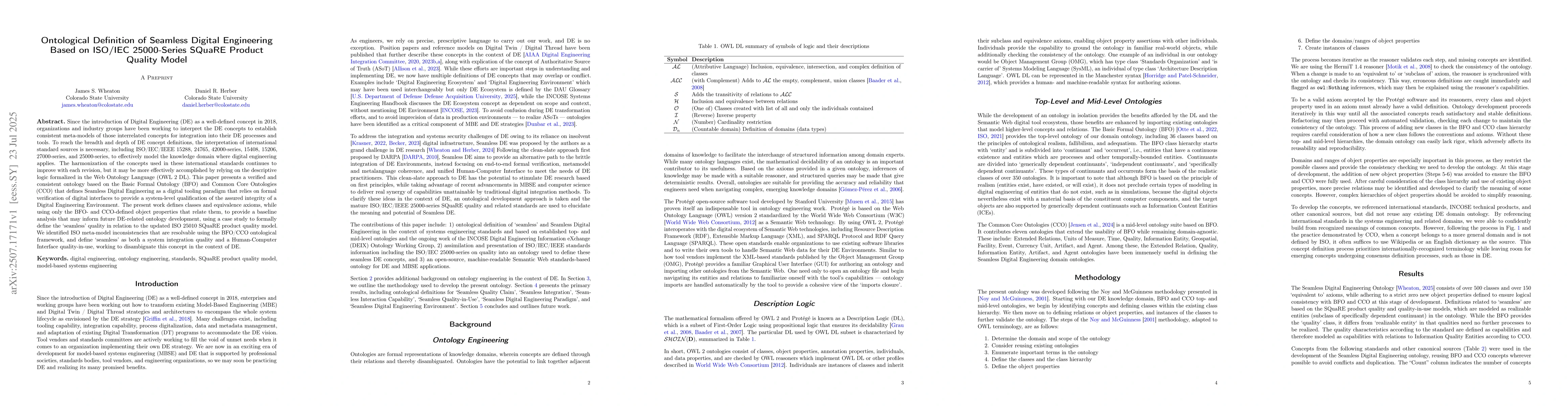 Thumbnail for Ontological Definition of Seamless Digital Engineering Based on ISO/IEC
  25000-Series SQuaRE Product Quality Model