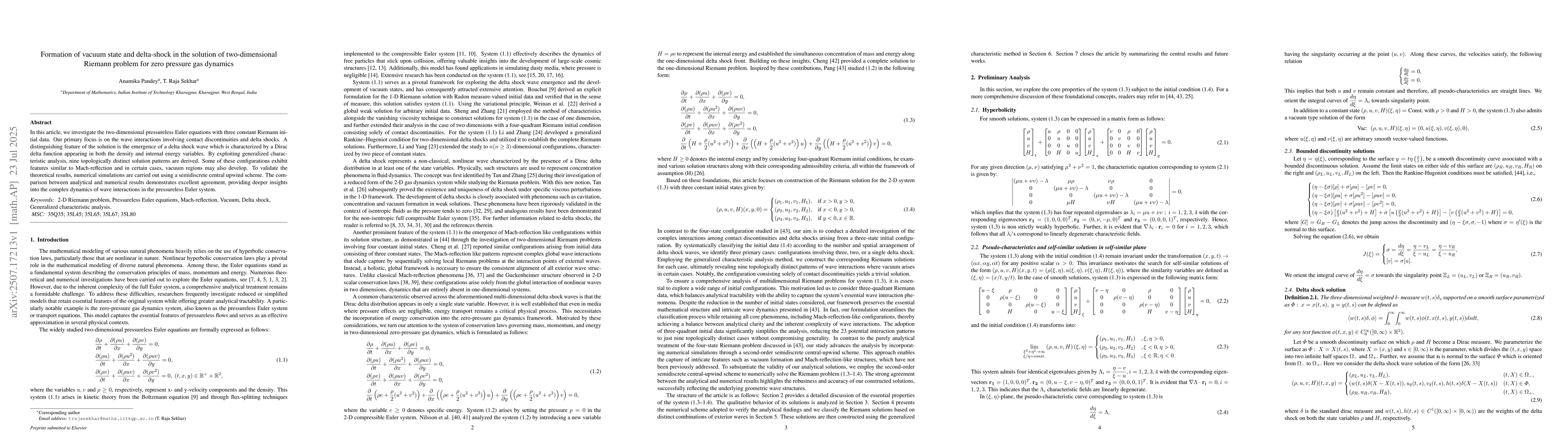 Thumbnail for Formation of vacuum state and delta-shock in the solution of
  two-dimensional Riemann problem for zero pressure gas dynamics