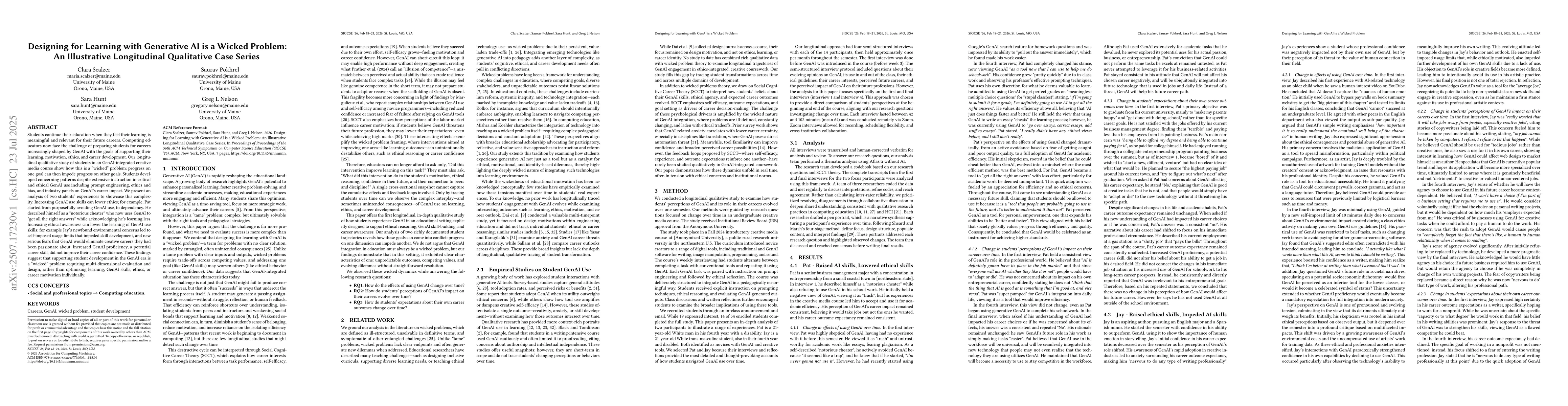 Thumbnail for Designing for Learning with Generative AI is a Wicked Problem: An
  Illustrative Longitudinal Qualitative Case Series