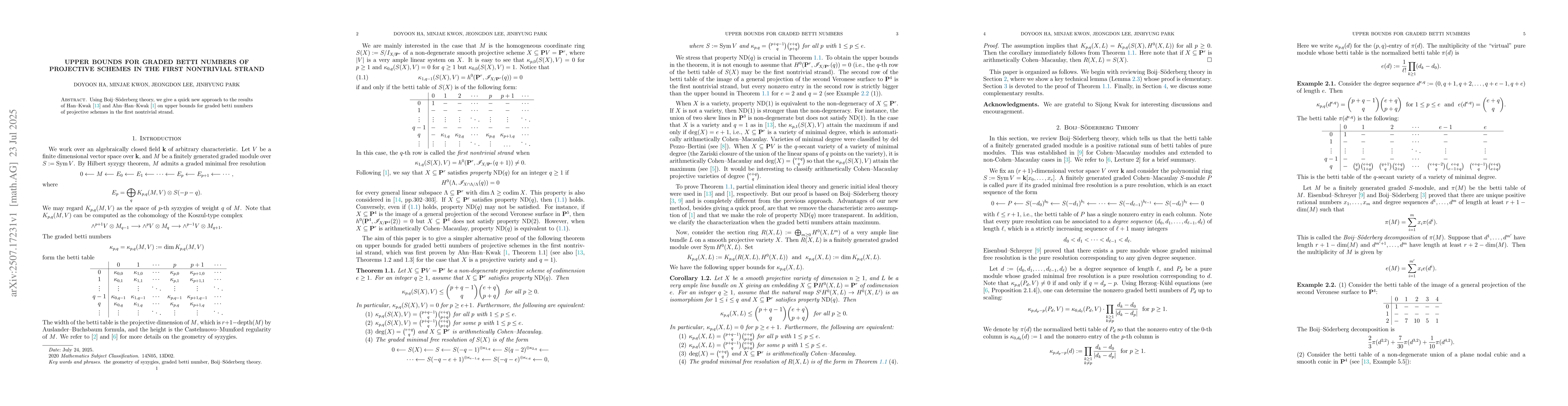 Thumbnail for Upper bounds for graded betti numbers of projective schemes in the first
  nontrivial strand