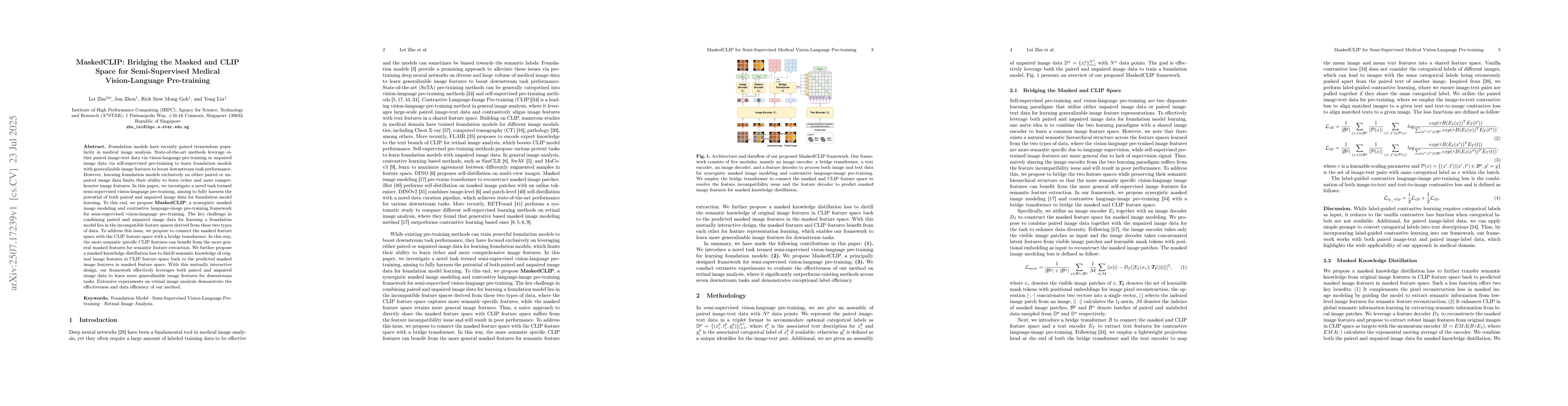 Thumbnail for MaskedCLIP: Bridging the Masked and CLIP Space for Semi-Supervised
  Medical Vision-Language Pre-training