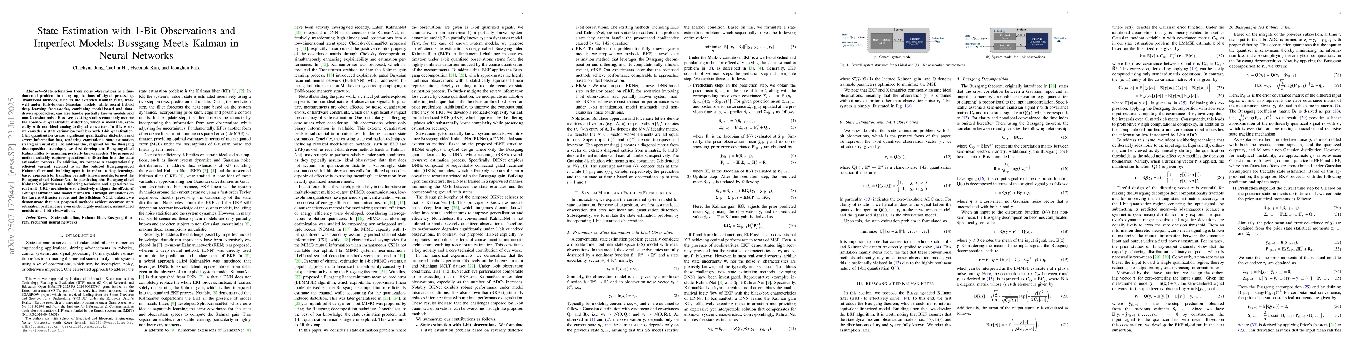 Thumbnail for State Estimation with 1-Bit Observations and Imperfect Models: Bussgang
  Meets Kalman in Neural Networks