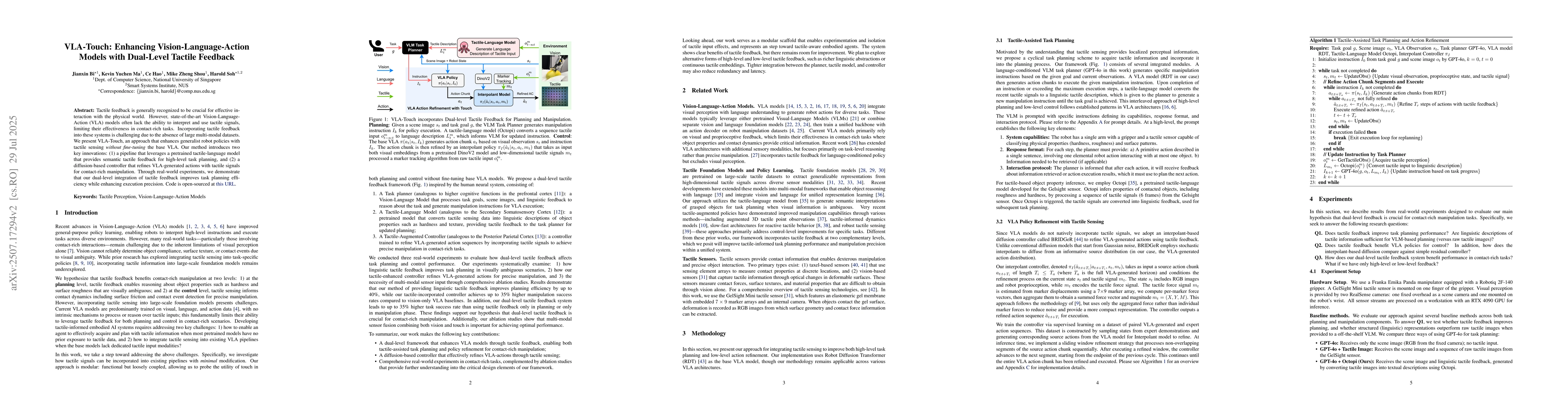 Thumbnail for VLA-Touch: Enhancing Vision-Language-Action Models with Dual-Level
  Tactile Feedback