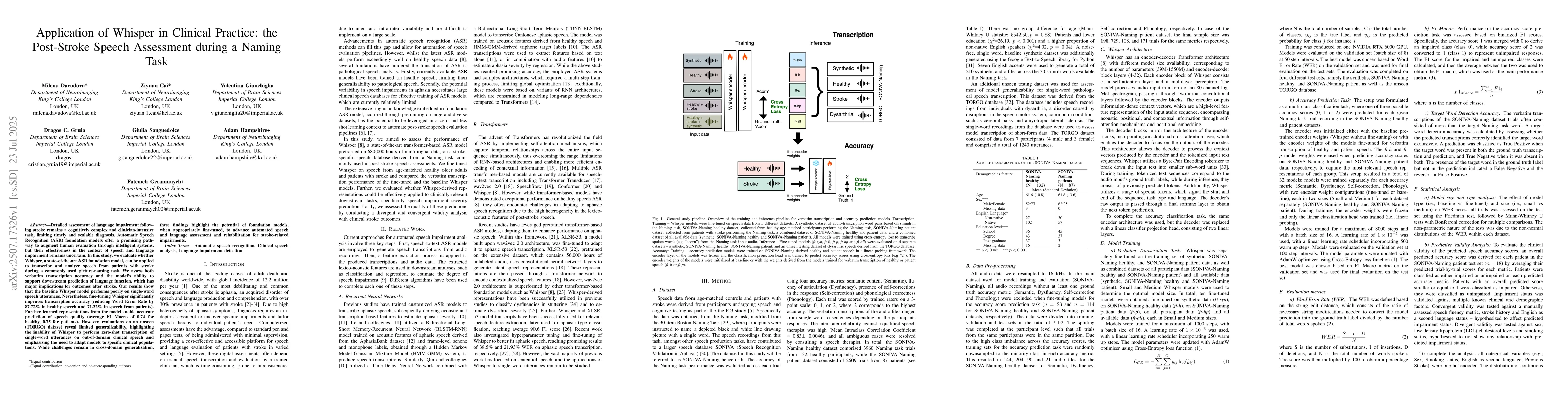 Thumbnail for Application of Whisper in Clinical Practice: the Post-Stroke Speech
  Assessment during a Naming Task