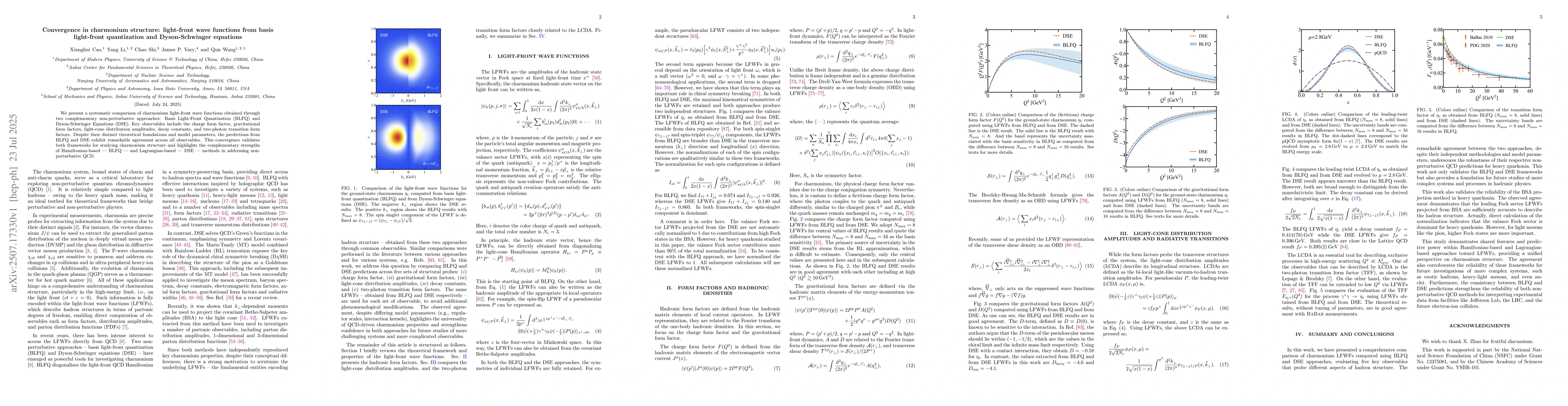 Thumbnail for Convergence in charmonium structure: light-front wave functions from
  basis light-front quantization and Dyson-Schwinger equations