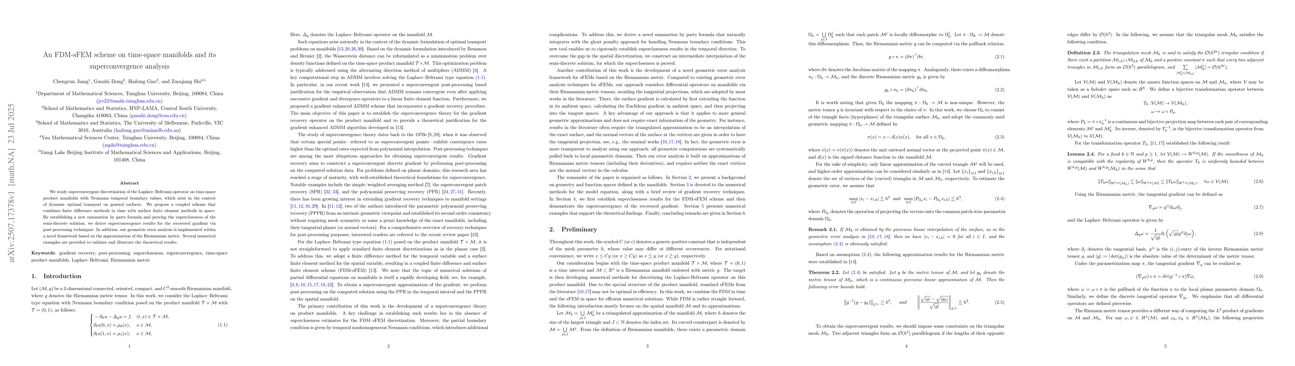 Thumbnail for An FDM-sFEM scheme on time-space manifolds and its superconvergence
  analysis