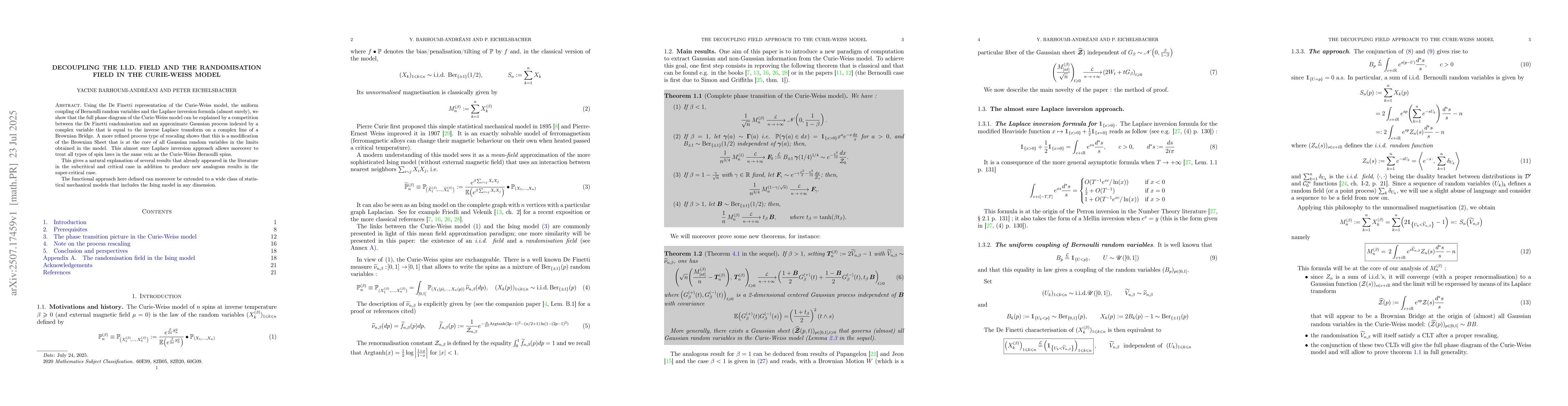 Thumbnail for Decoupling the i.i.d. field and the randomisation field in the
  Curie-Weiss model