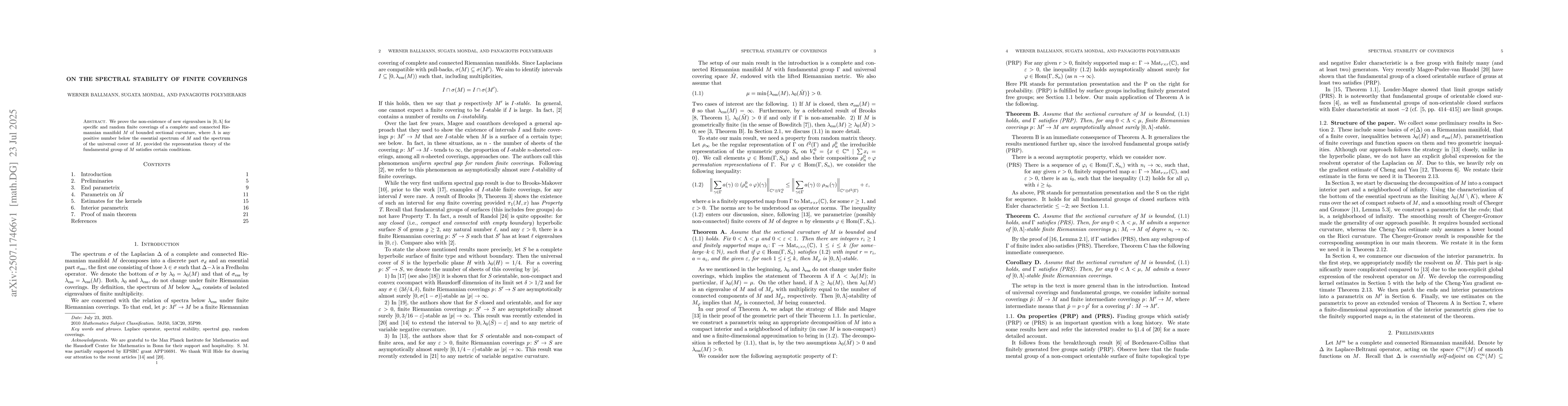 Thumbnail for On the spectral stability of finite coverings