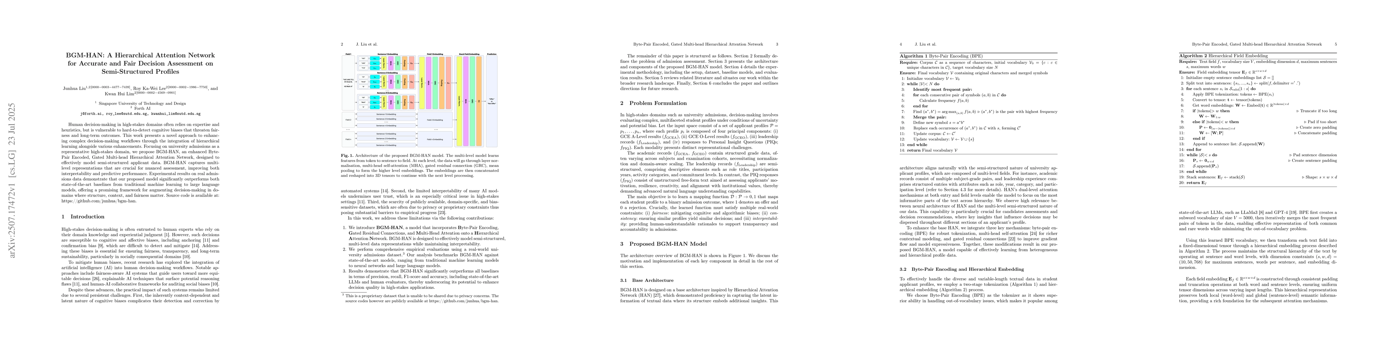 Thumbnail for BGM-HAN: A Hierarchical Attention Network for Accurate and Fair Decision
  Assessment on Semi-Structured Profiles
