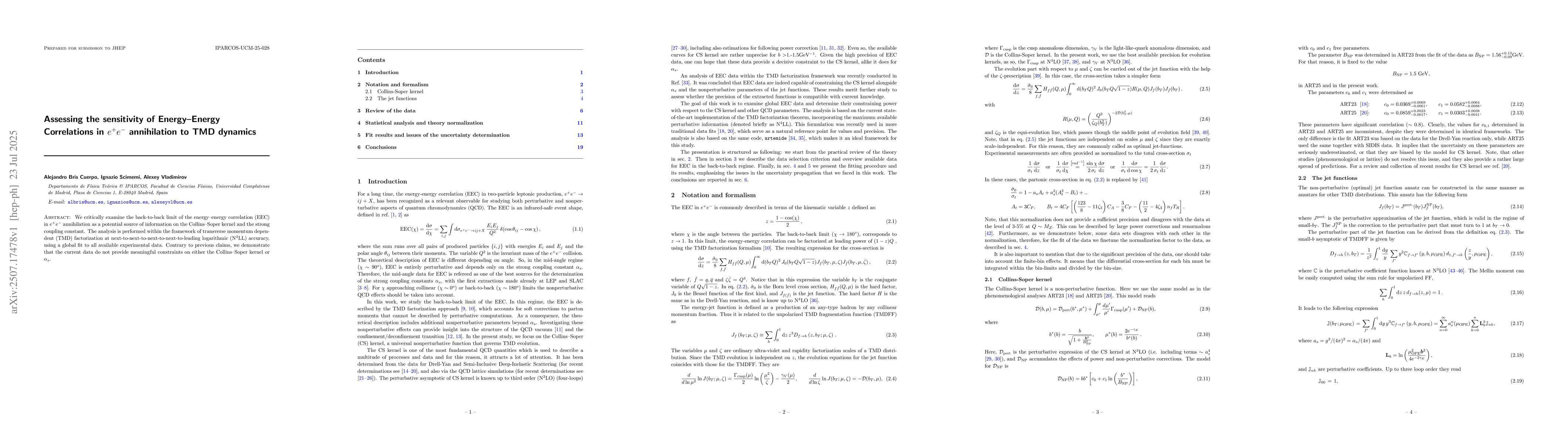 Thumbnail for Assessing the sensitivity of Energy-Energy Correlations in $e^+e^-$
  annihilation to TMD dynamics