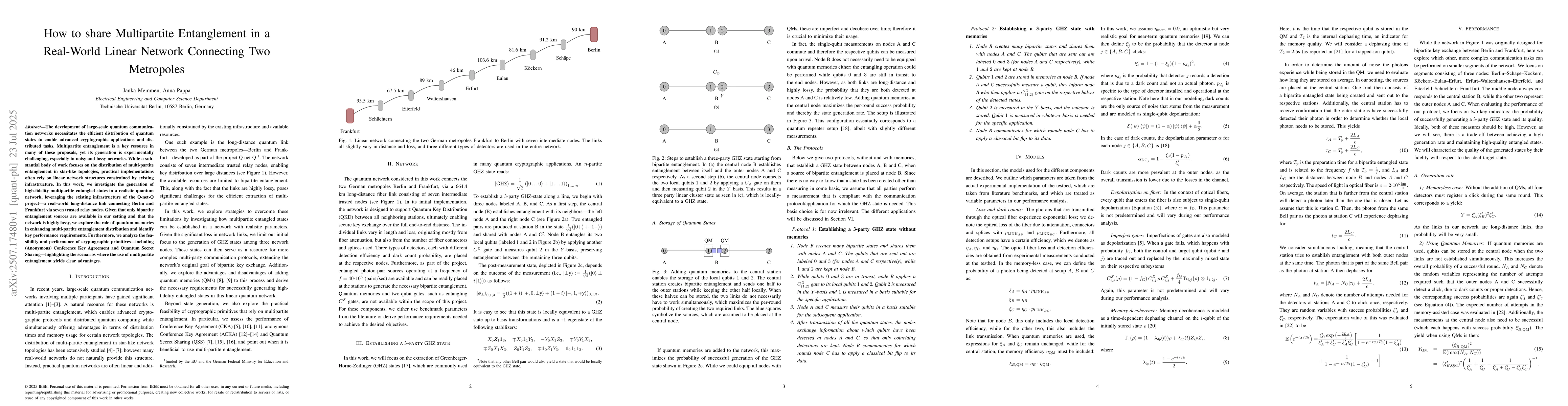 Thumbnail for How to share Multipartite Entanglement in a Real-World Linear Network
  Connecting Two Metropoles