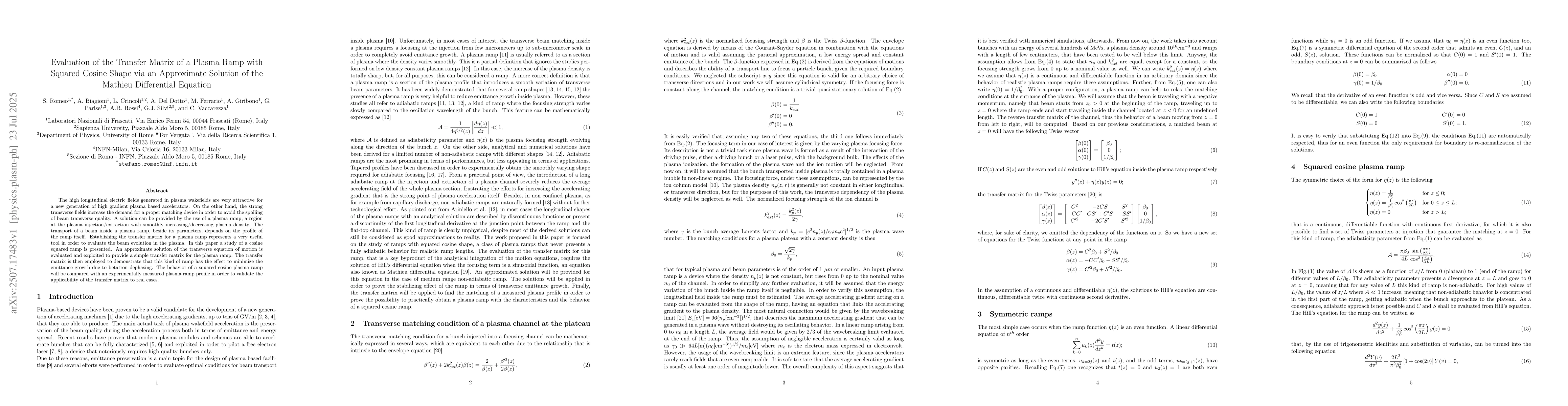 Thumbnail for Evaluation of the Transfer Matrix of a Plasma Ramp with Squared Cosine
  Shape via an Approximate Solution of the Mathieu Differential Equation
