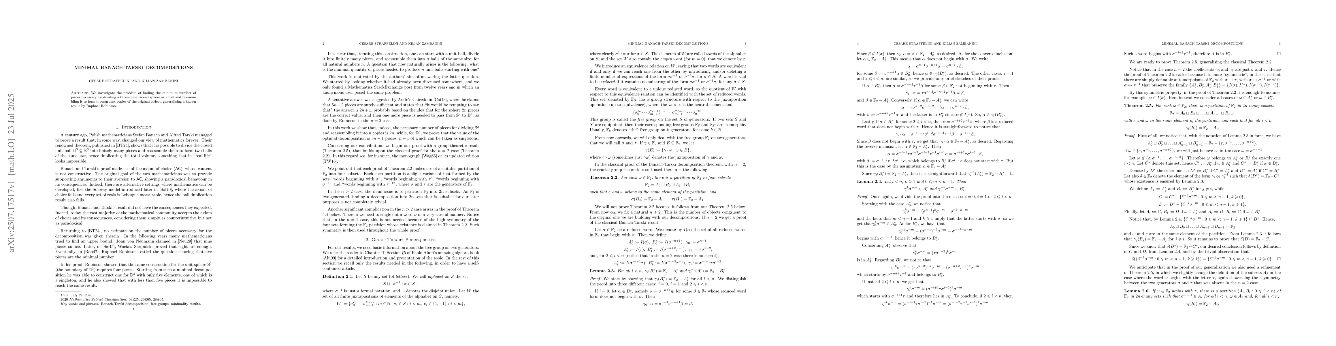 Thumbnail for Minimal Banach-Tarski Decompositions