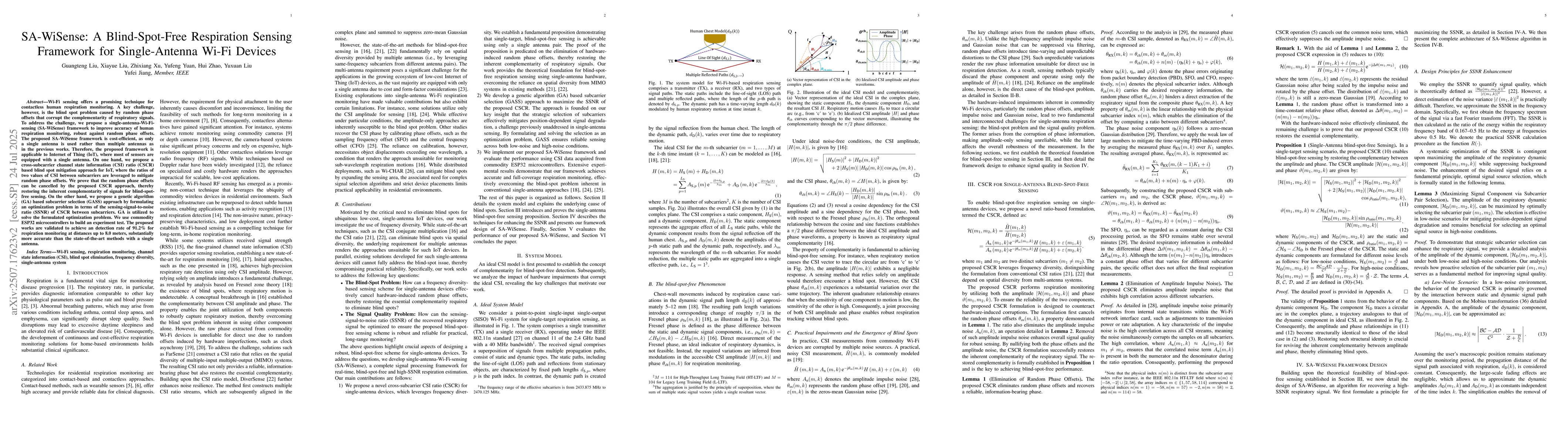 Thumbnail for SA-WiSense: A Blind-Spot-Free Respiration Sensing Framework for
  Single-Antenna Wi-Fi Devices