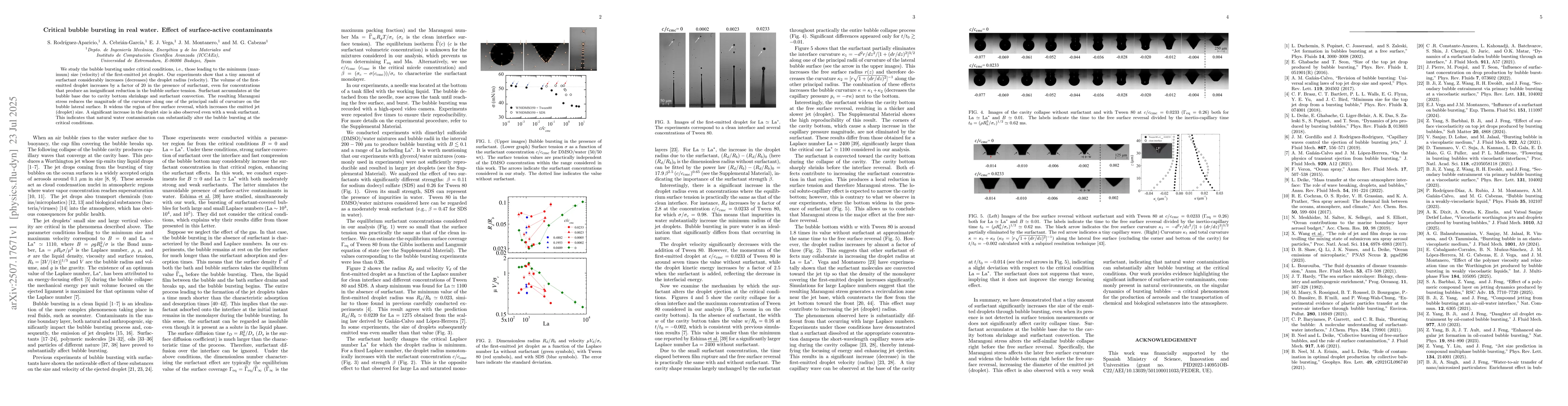 Thumbnail for Critical bubble bursting in real water. Effect of surface-active
  contaminants